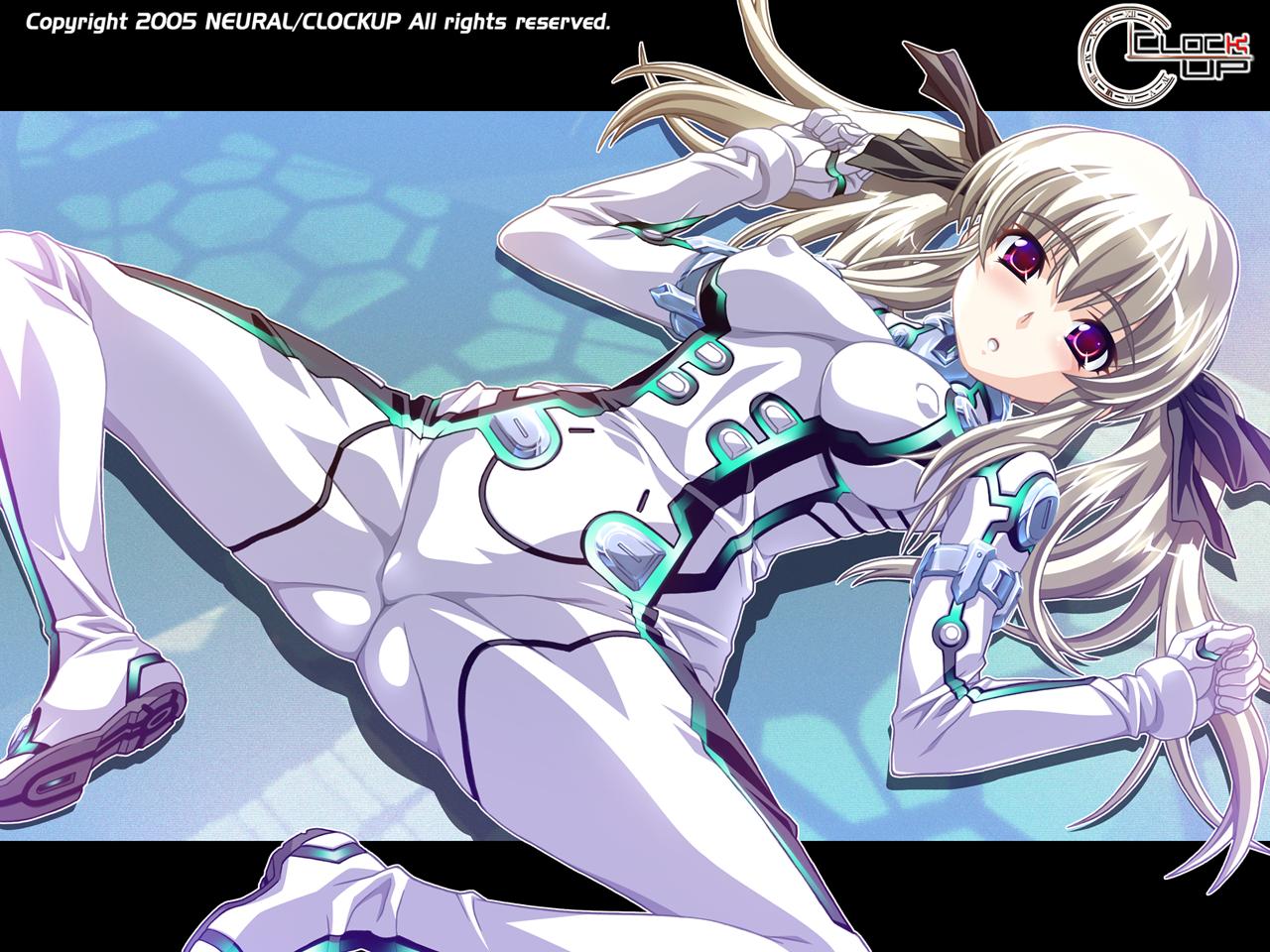 illuda vaganova ivanov, clockup, dyogrammaton, silver hair, wallpaper, bodysuit, red eyes, twintails