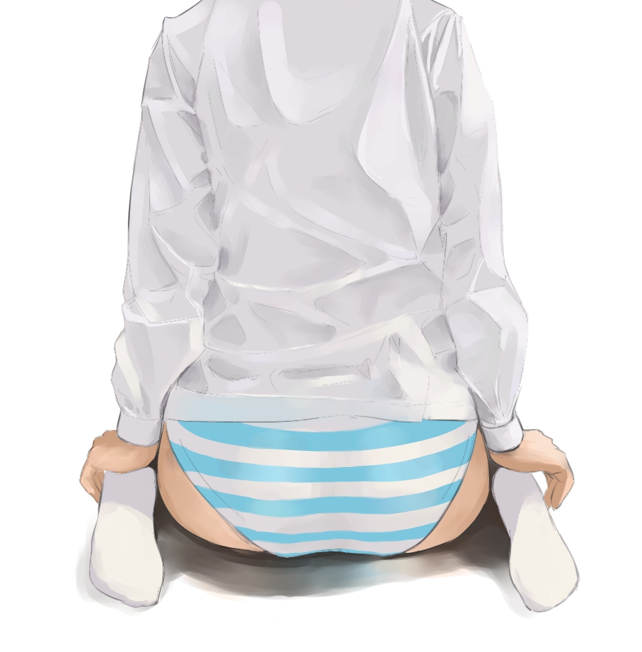 mido (uho), francesca lucchini, strike witches, world witches series, 00s, 1girl, ass, feet, female focus, panties, sitting, socks, solo, striped clothes, striped panties, underwear