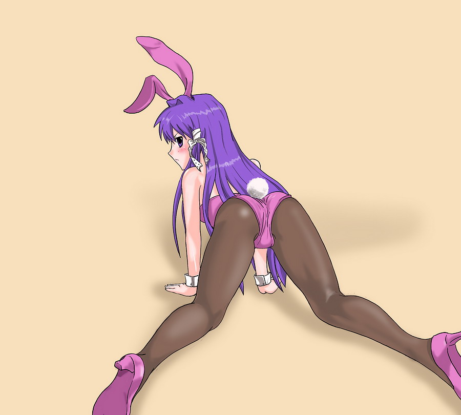 amiba (nerdamiba), fujibayashi kyou, clannad, 00s, all fours, animal ears, ass, blush, fake animal ears, fat mons, high heels, long hair, pantyhose, playboy bunny, purple eyes, purple hair, rabbit ears, shoes