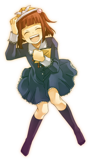 hanokage, ushiromiya ange, umineko no naku koro ni, 00s, 1girl, aged down, book, child, closed eyes, dress, female focus, full body, gradient background, hair bobbles, hair ornament, hat, holding, mary janes, origami, paper hat, paper kabuto, red hair, shoes, short hair, smile, solo, twintails