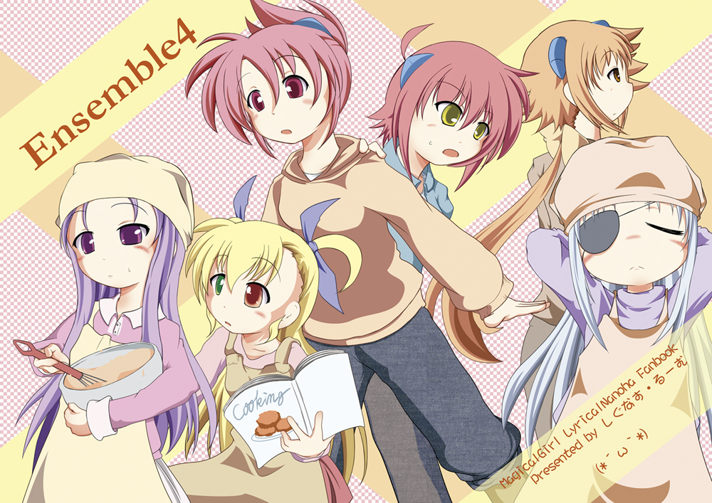 sch, cinque (nanoha), dieci (nanoha), lutecia, lutecia alpine, nove (nanoha), numbers (nanoha), vivio, wendi (nanoha), lyrical nanoha, mahou shoujo lyrical nanoha, mahou shoujo lyrical nanoha strikers, silver hair, bad id, bad pixiv id, md5 mismatch, 00s, 6+girls, apron, blonde hair, book, brown eyes, brown hair, closed eyes, cookbook, eyepatch, heterochromia, long hair, multiple girls, purple eyes, purple hair, red eyes, red hair, short hair, yellow eyes