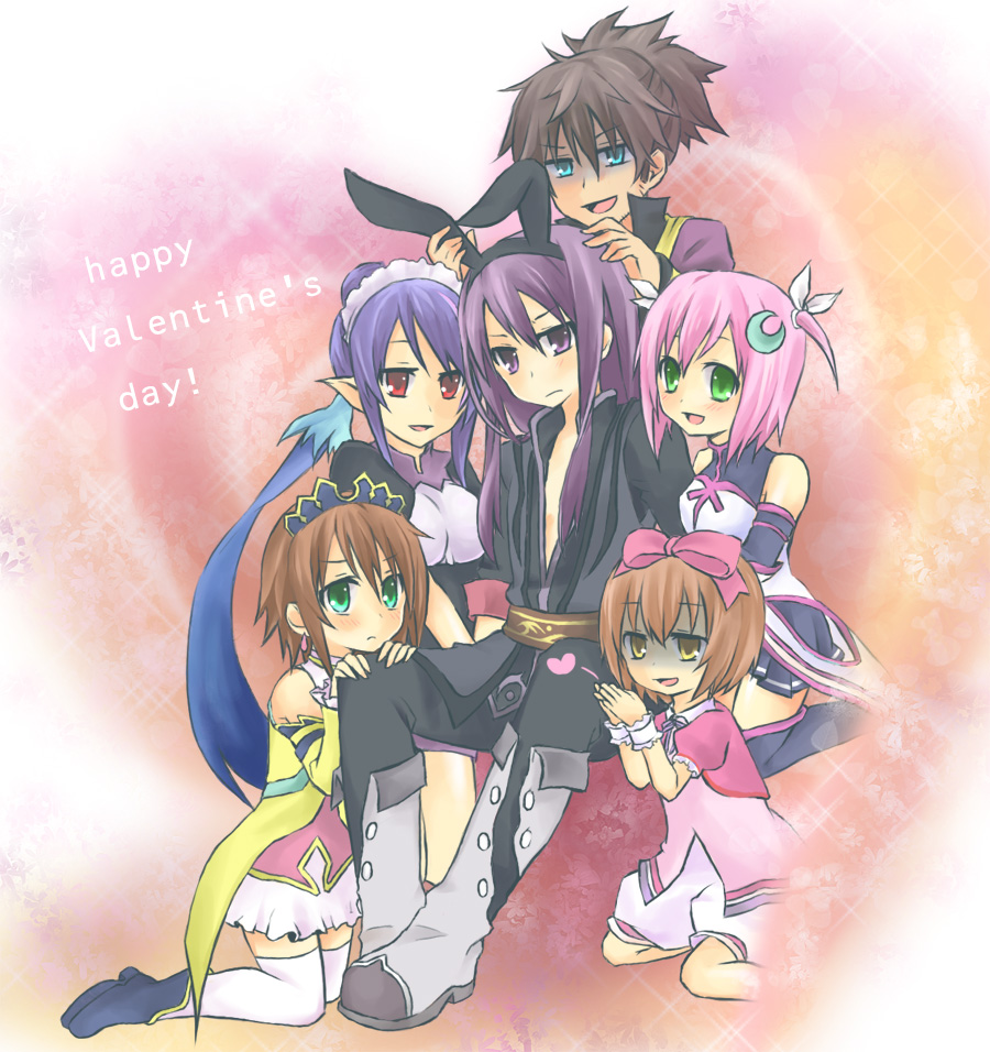 hinazaki, estellise sidos heurassein, judith (tales), karol capel, karol capel (girly), raven (tales), repede (tales), rita mordio, yuri lowell, tales of (series), tales of vesperia, bad id, bad pixiv id, 00s, 3boys, 3girls, alternate costume, animal ears, boots, crossdressing, everyone, knee boots, magical girl, multiple boys, multiple girls, official alternate costume, pointy ears, rabbit ears, thighhighs, trap, waitress