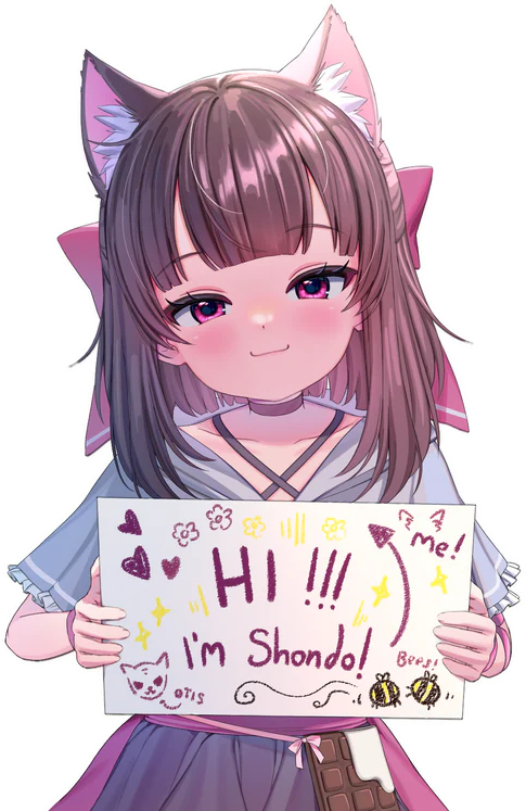 fallenshadow, otis shadow, indie virtual youtuber, arrow, artist request, 1girl, 2025, animal ears, bee, black hair, bug, cat, cat ears, character name, chocolate, flat chest, holding, holding sign, insect, motion lines, sign