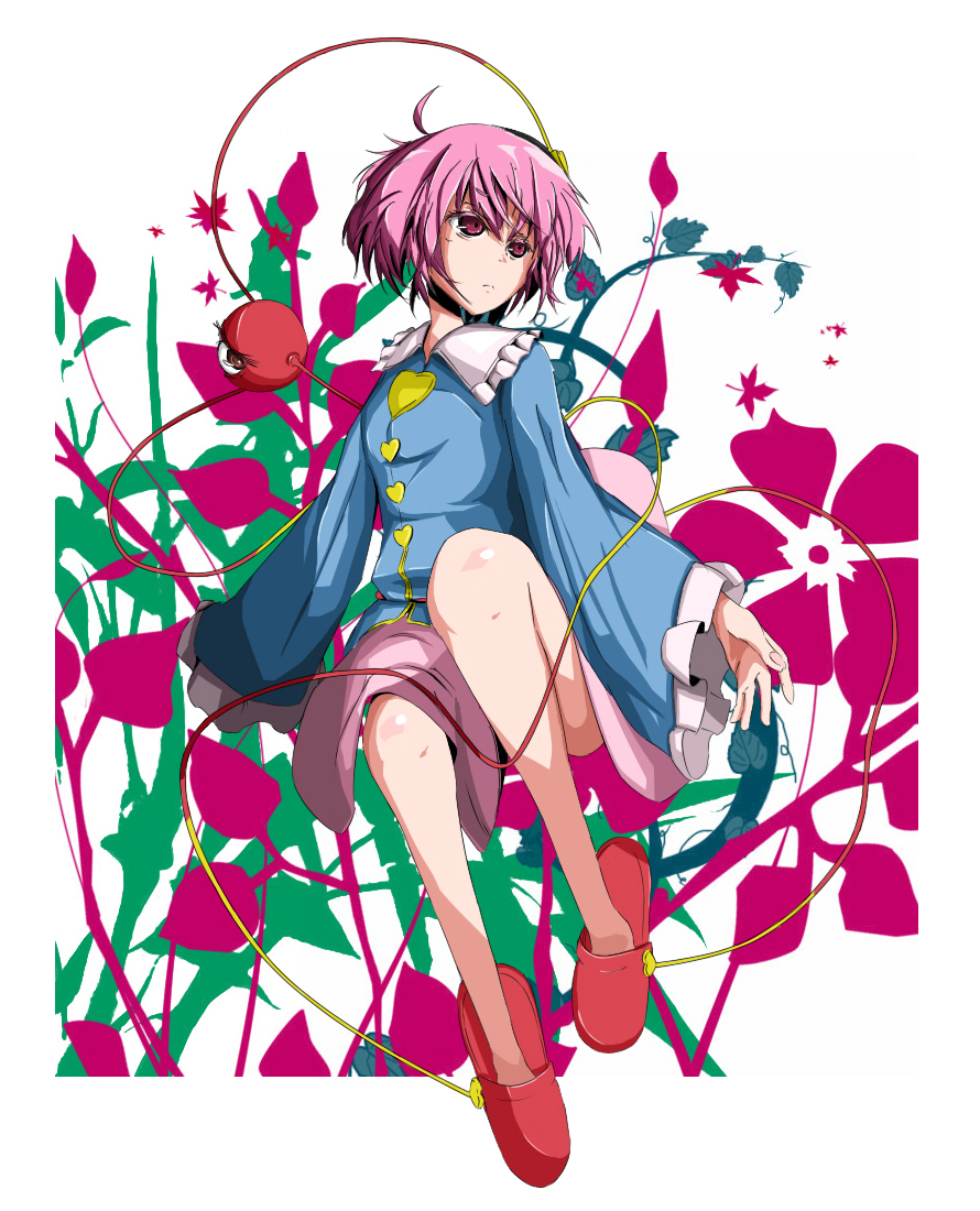 kumanoi (nichols), komeiji satori, touhou, bad id, bad pixiv id, tagme, 1girl, female focus, heart, pink hair, simple background, solo