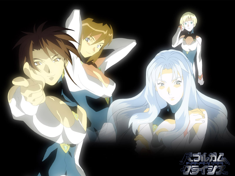 yamada masaki, linna yamazaki, nene romanova, priscilla asagiri, sylia stingray, bubblegum crisis 2040, silver hair, tagme, 1990s (style), 4girls, brown hair, multiple girls, retro artstyle, skin tight