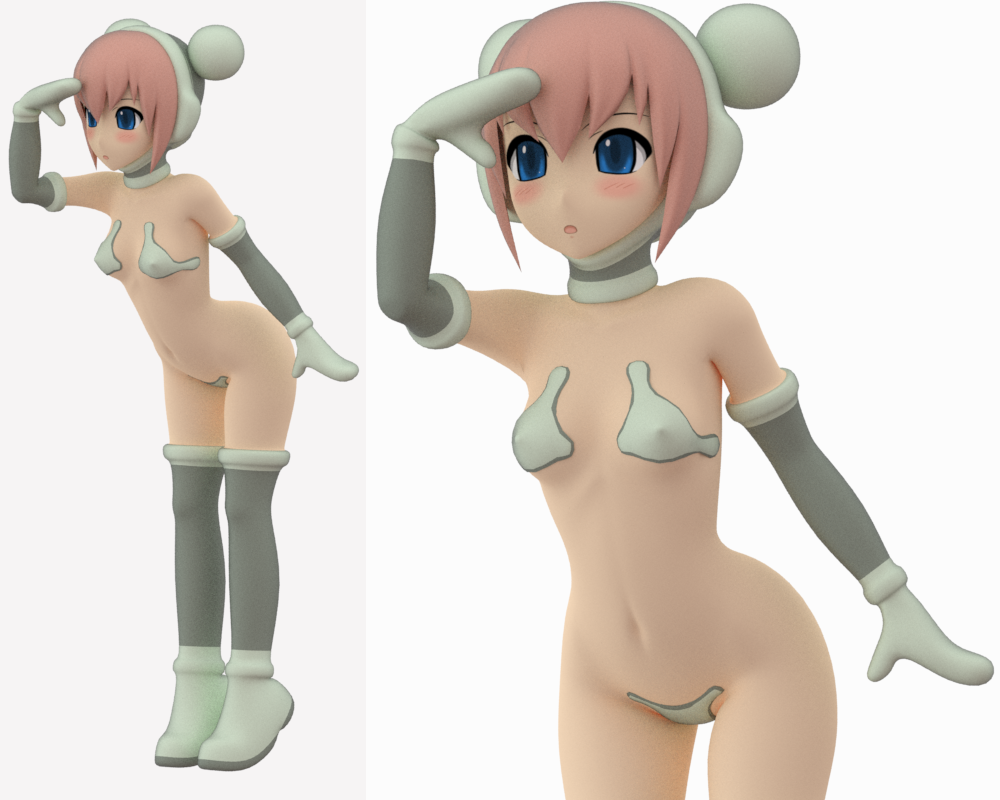 tamekiti, original, bad id, bad pixiv id, 1girl, 3d, blue eyes, breasts, brown hair, flat chest, gloves, loli, maebari, narrow waist, small breasts, thigh gap, thighhighs, thighs, uncensored