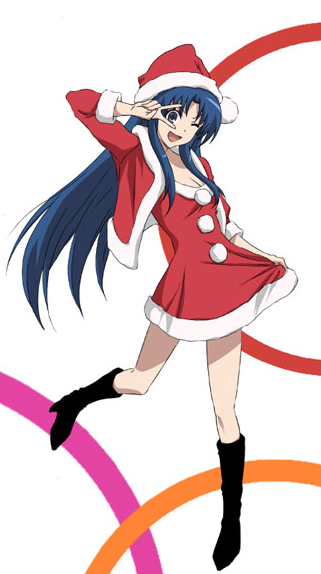 kawashima ami, toradora!, 00s, 1girl, christmas, female focus, one eye closed, santa costume, solo, v, v over eye, wink