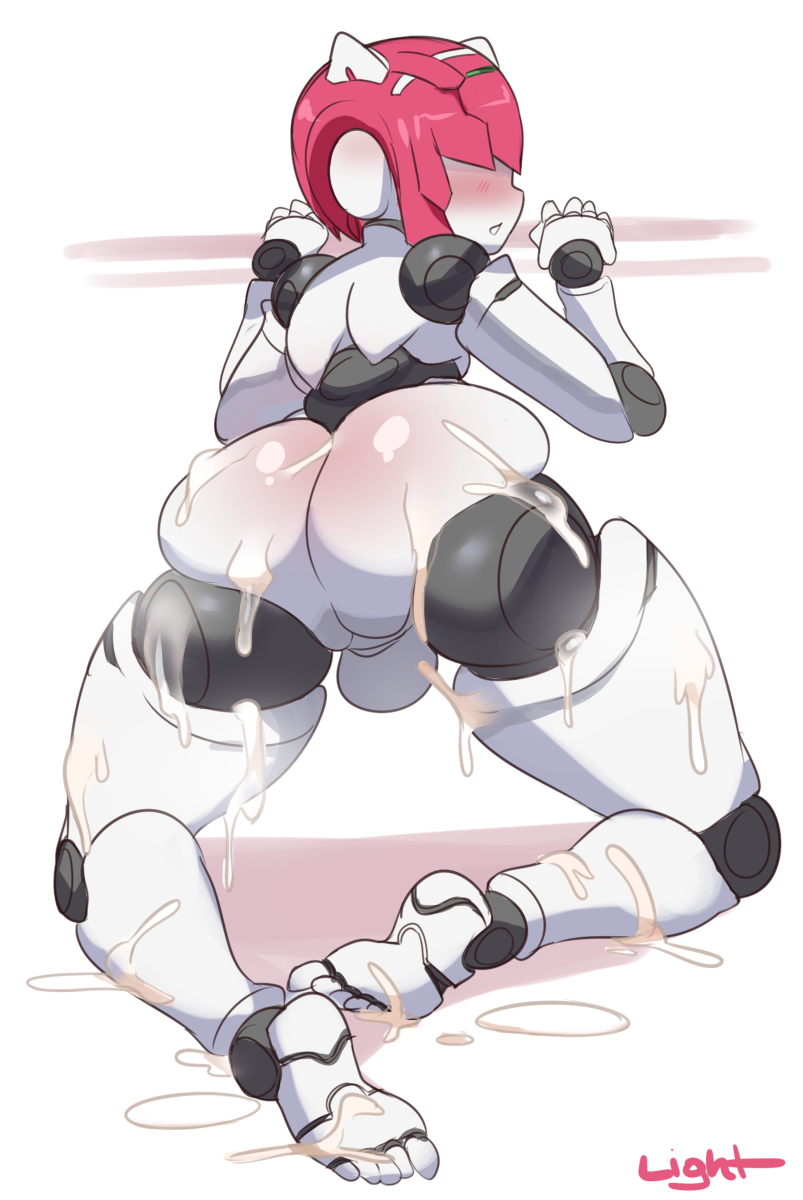 lightsource, shamrock (polynian), robot neoanthropinae polynian, highres, 1boy, android, penis, robot, trap