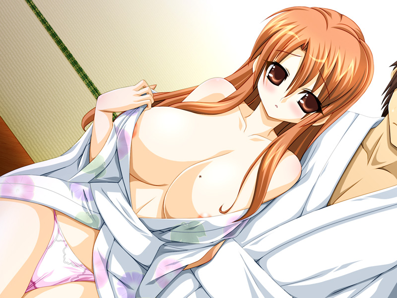 asahina mikuru, suzumiya haruhi no yuuutsu, 00s, blush, breasts, japanese clothes, kimono, large breasts, mole, open clothes, open kimono, panties, underwear, undressing