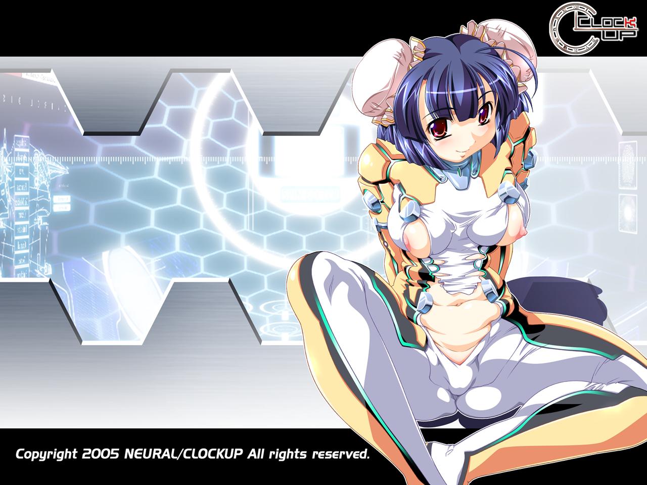 shin reihou, clockup, dyogrammaton, tagme, black hair, bodysuit, double bun, hair bun, red eyes