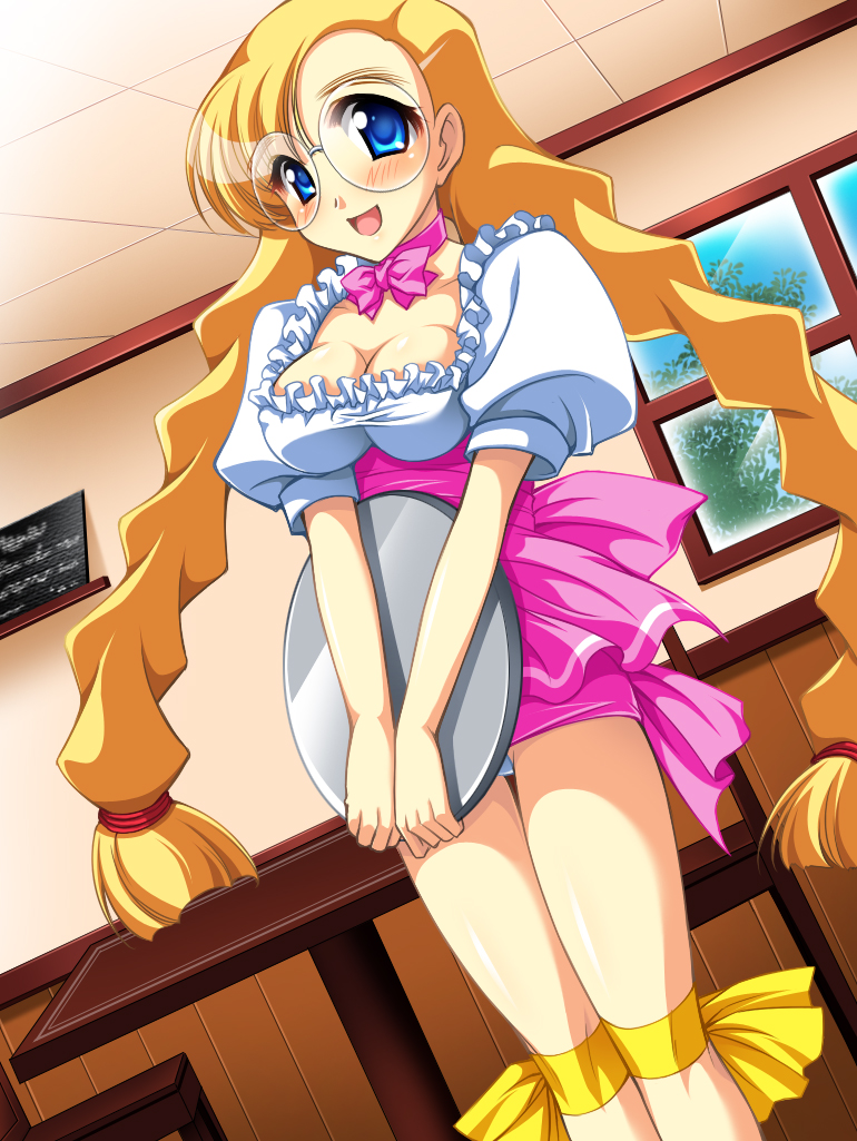 karin (viper), viper (series), braid, breasts, cleavage, glasses, maid, panties, twin braids, underwear