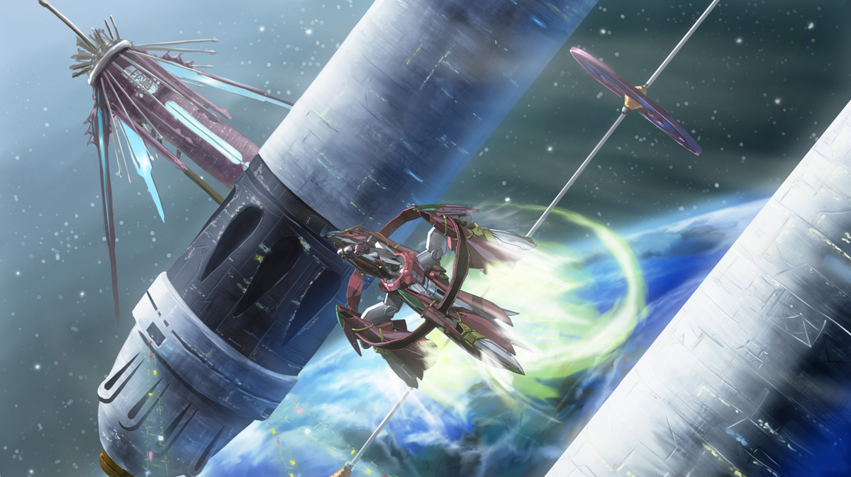 kakisuke, leopard (sorakake), sora wo kakeru shoujo, bad id, bad pixiv id, 00s, armor, earth (planet), helmet, machinery, mecha, no humans, planet, robot, space, weapon
