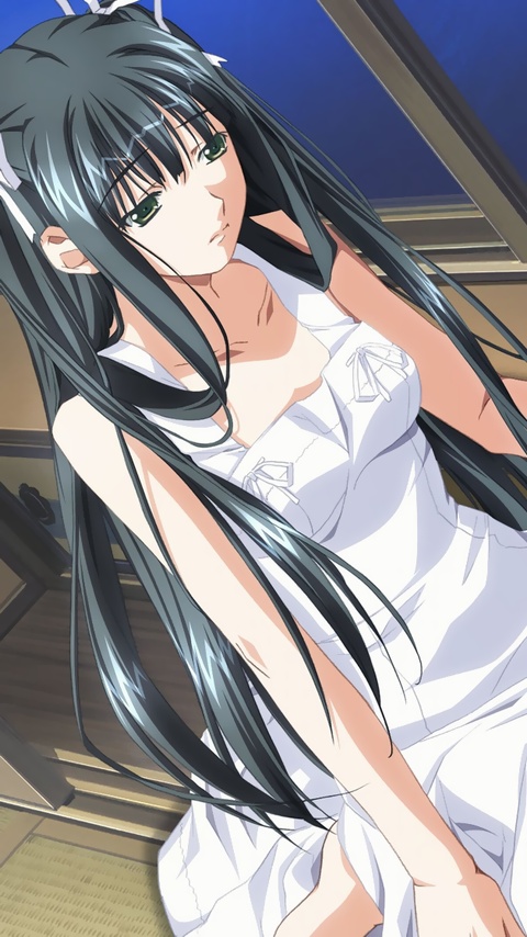 non-web source, tagme, black eyes, black hair, dress, dutch angle, long hair, solo, twintails
