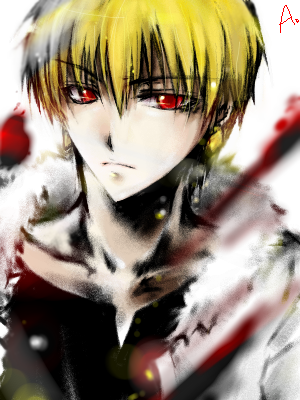 gilgamesh (casual wear) (fate/stay night), gilgamesh (fate), fate/stay night, fate (series), type-moon, lowres, non-web source, 00s, 1boy, blonde hair, collarbone, male focus, official alternate costume, red eyes, sketch, solo