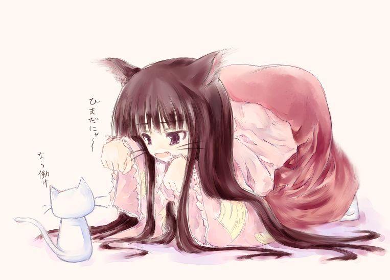 demupausagi, houraisan kaguya, touhou, 1girl, animal ear fluff, animal ears, cat, female focus, hair spread out, paw pose, socks, solo, whiskers, white background, white socks