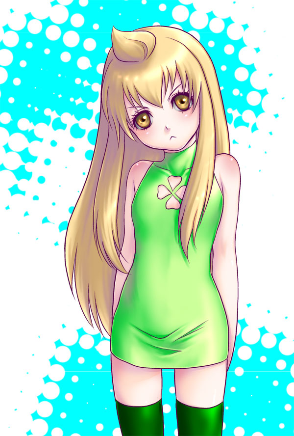 inobori kaeru, itou kaeru, minami chiaki, minami-ke, 00s, 1girl, :<, ahoge, bare shoulders, brown eyes, brown hair, child, dress, female focus, long hair, solo, thighhighs, zettai ryouiki