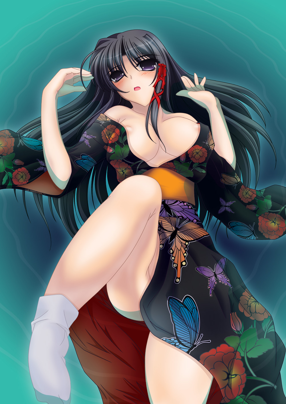 amagake shirou, tenshou shirou, kuze kiriha, fortune arterial, bad id, bad pixiv id, highres, 1girl, breasts, dress, female focus, japanese clothes, kimono, large breasts, open clothes, open dress, solo