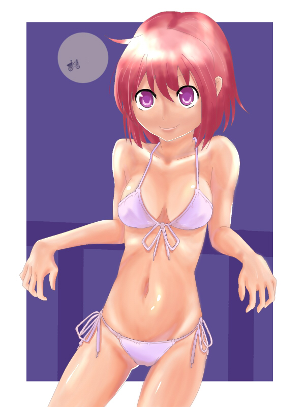naname, naname (nanameue), e.t. (character), elliott (e.t.), kushieda minori, e.t., toradora!, 00s, 1girl, bicycle, bikini, crossover, moon, purple eyes, short hair, swimsuit