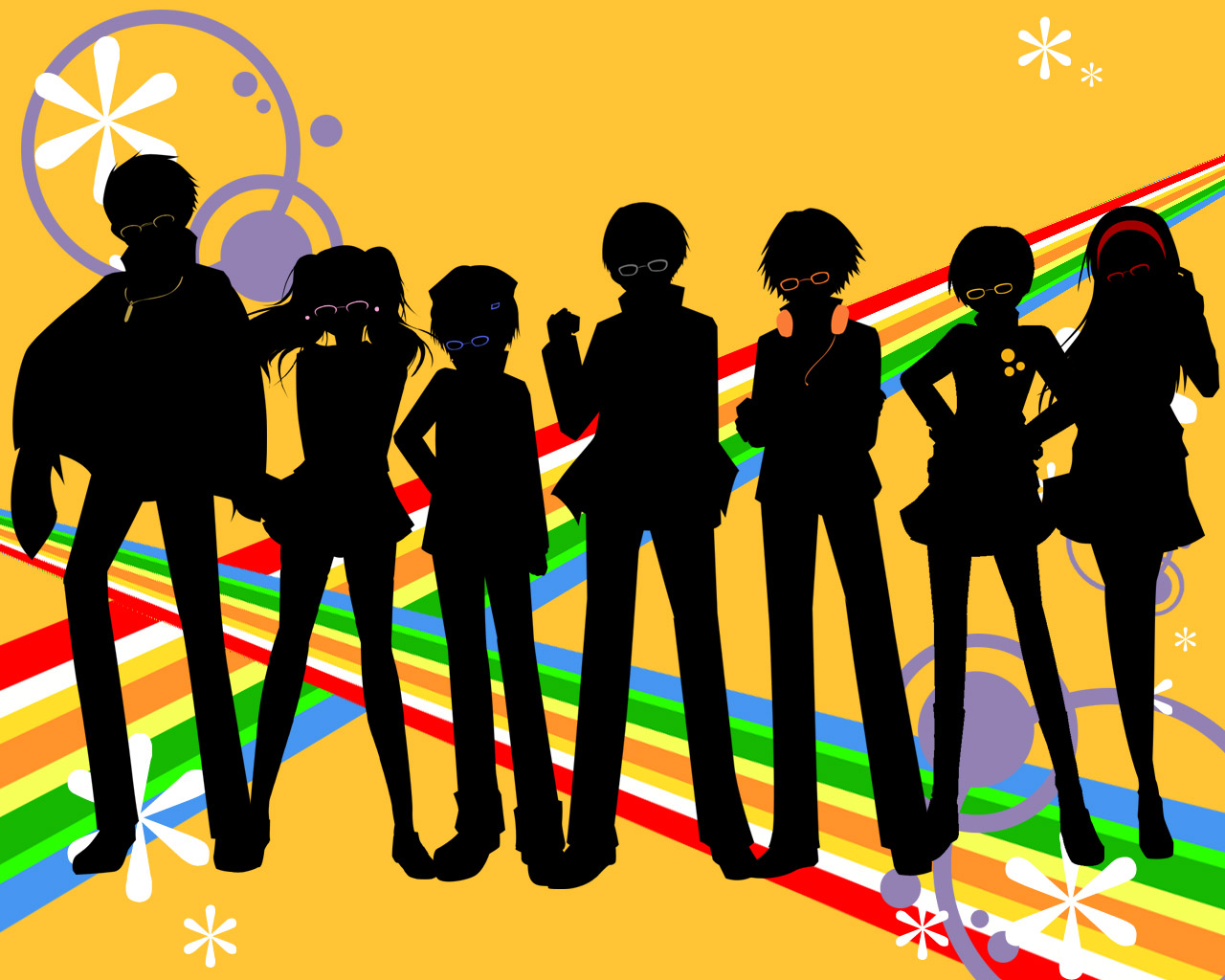 anni shiro, amagi yukiko, hanamura yousuke, kujikawa rise, narukami yu, satonaka chie, shirogane naoto, tatsumi kanji, atlus, persona, persona 4, bad id, bad pixiv id, 3boys, 4girls, glasses, ipod ad, multiple boys, multiple girls, parody, silhouette