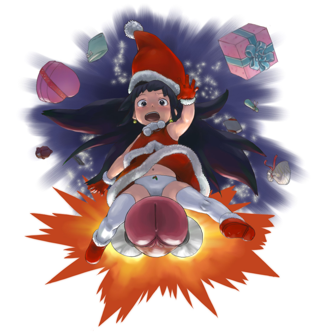 calpara, copyright request, 1girl, christmas, loli, panties, penis, santa costume, solo, solo focus, thighhighs, uncensored, underwear, upskirt, what, white panties, wind, wind lift