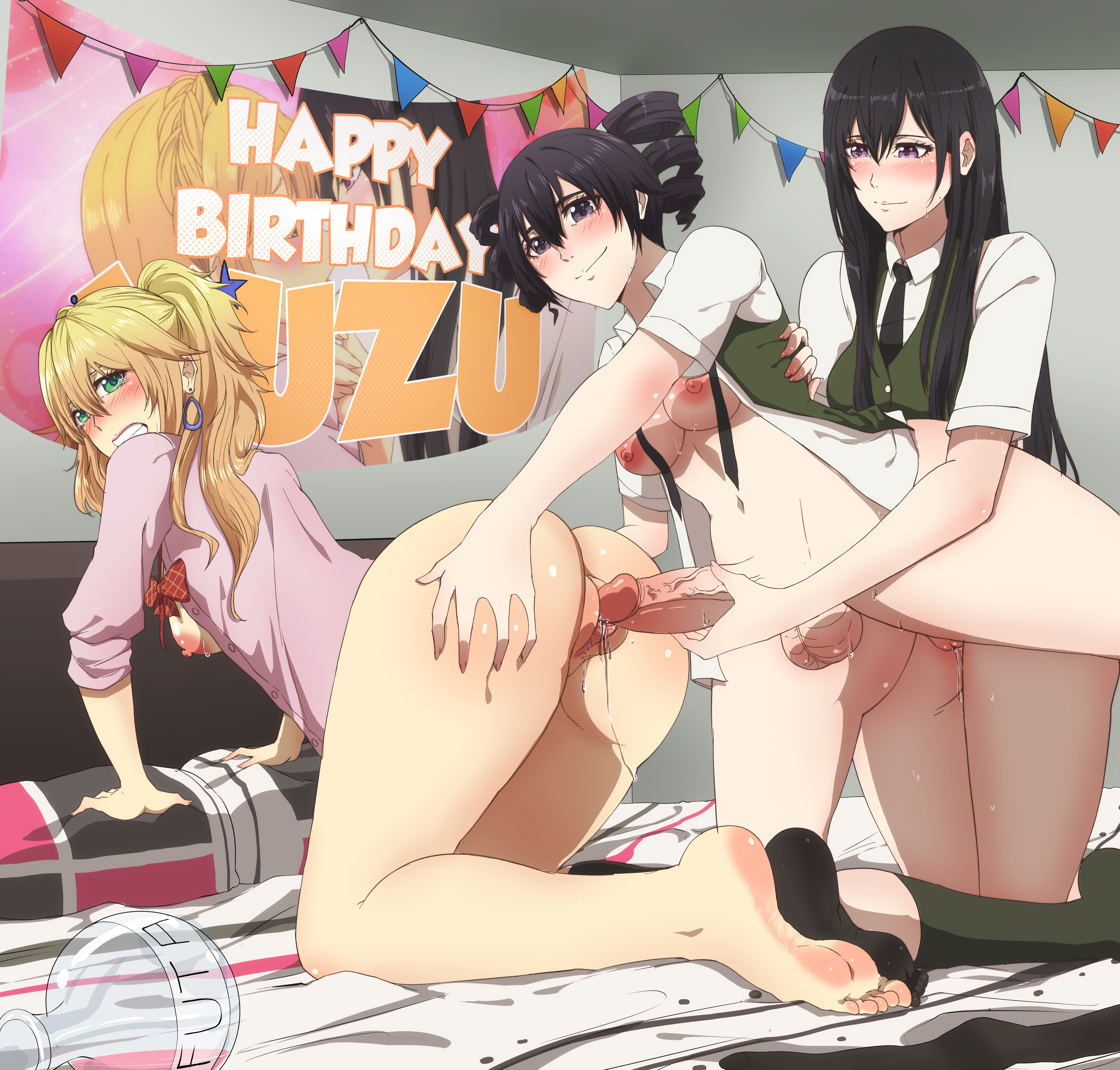 artntai, aihara mei, aihara yuzu, momokino himeko, citrus (saburouta), tagme, 1futa, 2girls, assisted sex, bottomless, cuckquean, futa with female, futanari, group sex, guided penetration, multiple girls, school uniform, shocked pupils, threesome