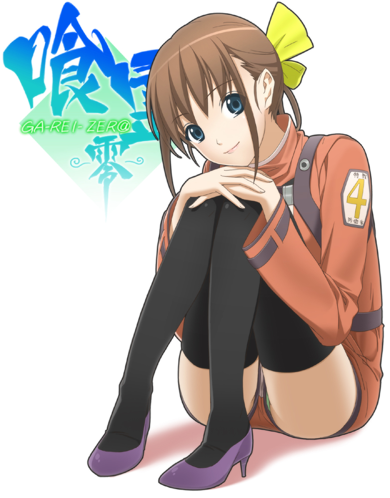 izumi mami, ga-rei, ga-rei zero, 00s, ama mizuki, brown hair, ribbon, solo, thighhighs