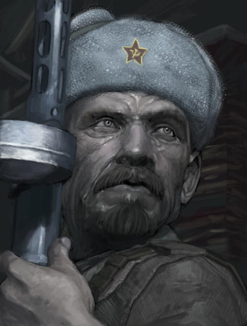 lieqi hun, viktor reznov, call of duty, call of duty: world at war, bad id, bad pixiv id, 1boy, beard, drum magazine, earflap hat, facial hair, fur hat, goatee, gun, hammer and sickle, hat, magazine (weapon), male focus, manly, mustache, old, old man, ppsh-41, realistic, red star, russia, seu madruga, solo, soviet, star (symbol), submachine gun, ushanka, war, weapon, world war ii