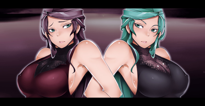 kosame daizu, bad id, bad pixiv id, aqua eyes, aqua hair, blush, breasts, huge breasts, long hair, purple hair, sideboob