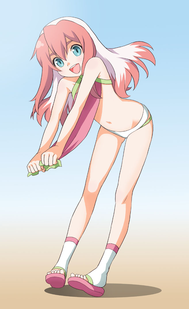 mattaku mousuke, birdy cephon altera, tetsuwan birdy, tetsuwan birdy decode, bad id, bad pixiv id, 00s, 1girl, aged down, blue eyes, colored bangs, female focus, flat chest, happy, loli, long hair, multicolored hair, panties, socks, solo, underwear