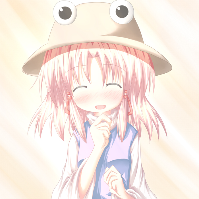 baerun, moriya suwako, touhou, 1girl, blonde hair, blush, closed eyes, female focus, gradient background, hat, solo, upper body
