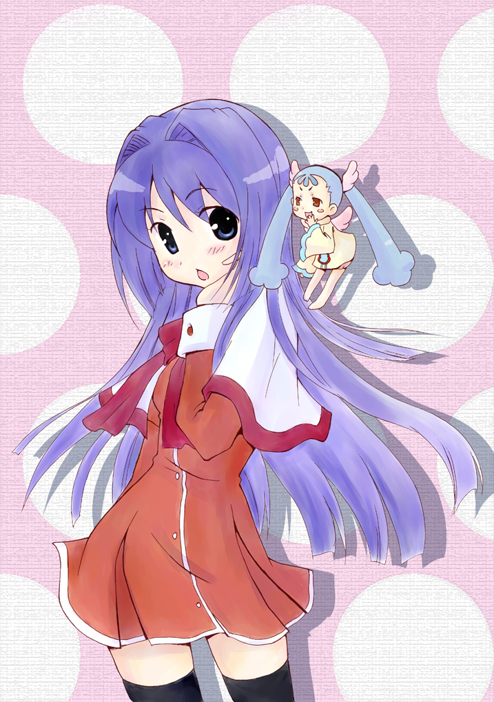 ootaka narumi, lulu (doki doki majo shinpan), minase nayuki, doki doki majo shinpan, kanon, blue eyes, blue hair, crossover, fairy, long hair, school uniform, thighhighs