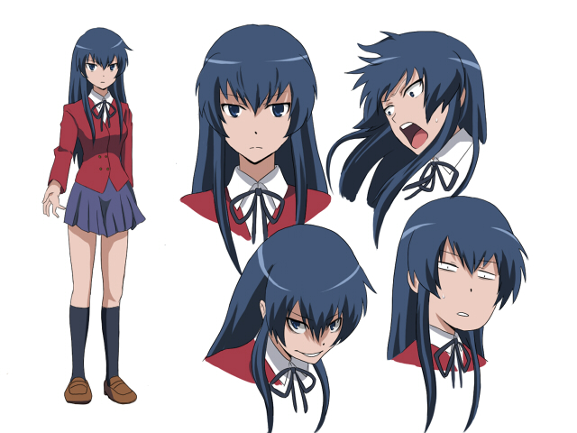 bicci, takasu ryuuji, toradora!, 00s, 1girl, artistic error, blue eyes, blue hair, genderswap, genderswap (mtf), long hair, multiple views, open mouth, school uniform, skirt, socks, standing