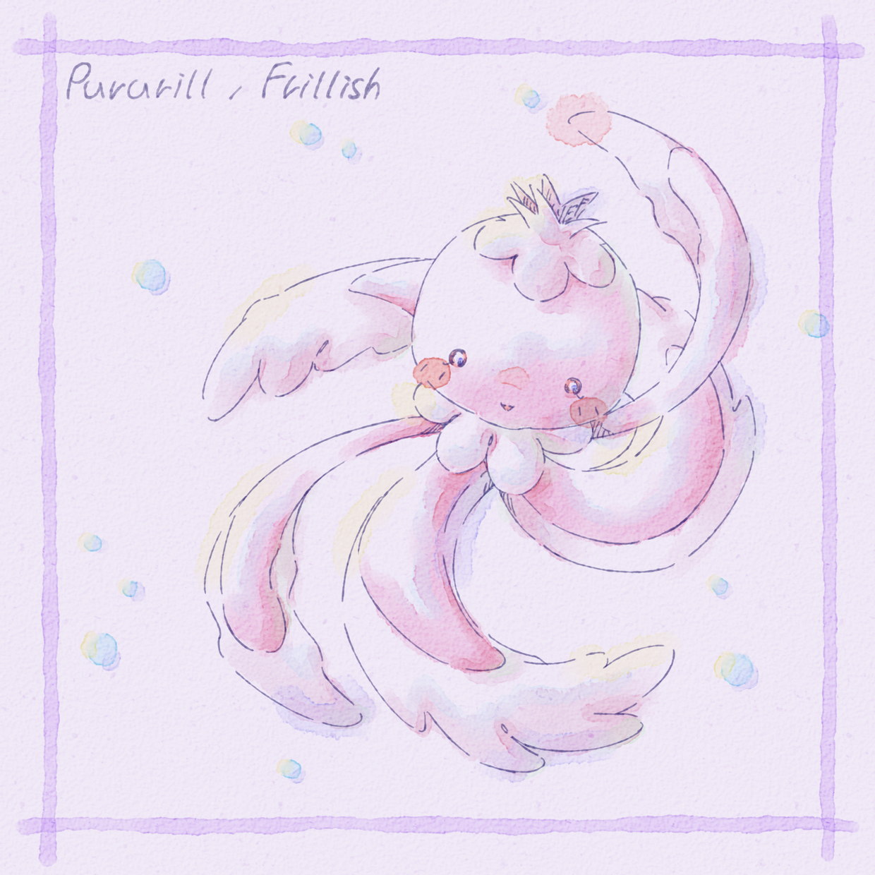 frillish, frillish (female), nintendo, pokemon, highres, mixed-language commentary, blush, blush stickers, border, bubble, character name, ef74, full body, gen 5 pokemon, no humans, pokemon (creature), pokemon focus, smile, solo, tentacles