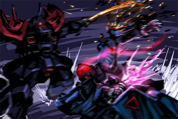 tsuki hiro, blue destiny 01, efreet custom, gundam, gundam side story: the blue destiny, battle, damaged, energy sword, mecha, robot, sword, weapon