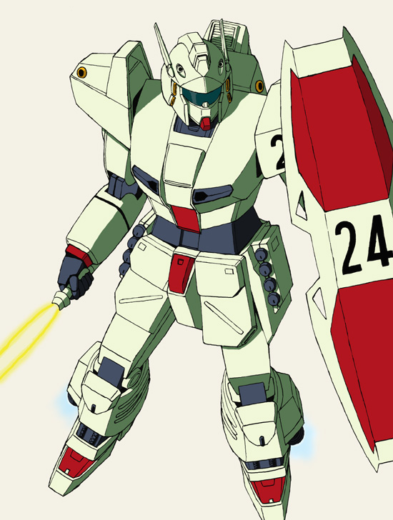 koushi, heavygun, gundam, gundam f91, bad id, bad pixiv id, 1990s (style), energy sword, mecha, mecha focus, no humans, retro artstyle, robot, shield, simple background, solo, sword, weapon
