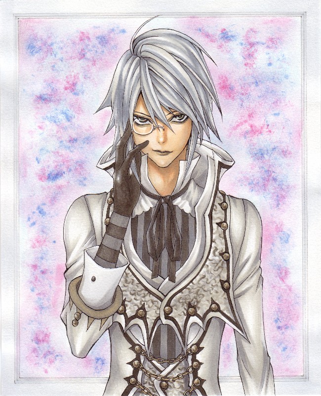 sakikuro, aeon, aeon (castlevania), castlevania (series), castlevania judgment, silver hair, 1boy, formal clothes, male focus, monocle, solo