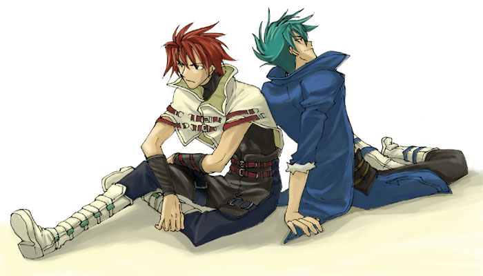 asou naruto, fernando albark, folka albark, banpresto, super robot wars, super robot wars compact 3, super robot wars original generation, super robot wars original generation gaiden, 2boys, aqua hair, brothers, green hair, male focus, multiple boys, red hair, siblings
