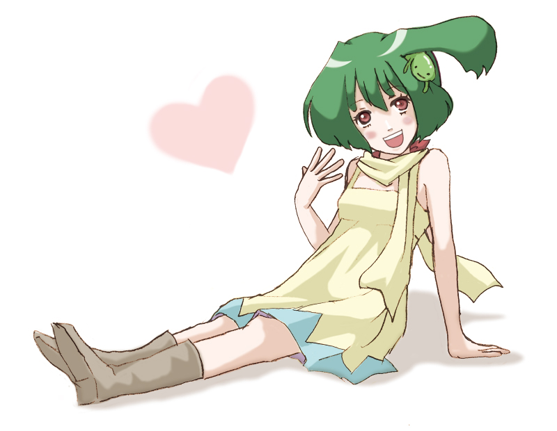 dk, ranka lee, macross, macross frontier, bad id, bad pixiv id, 00s, boots, dress, green hair, heart, solo