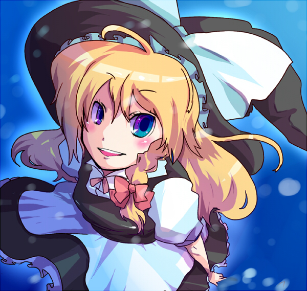 nokka, kirisame marisa, touhou, bad id, bad pixiv id, 1girl, blonde hair, blue eyes, braid, female focus, hat, solo, witch, witch hat