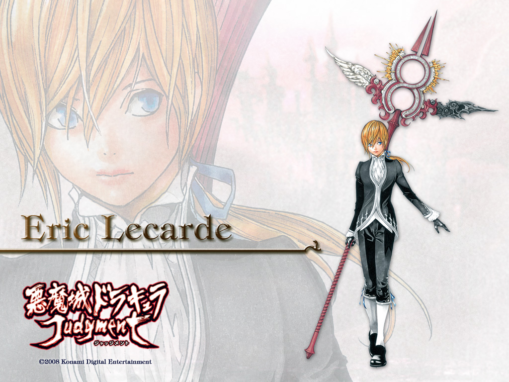 obata takeshi, eric lecarde, castlevania (series), castlevania judgment, konami, official art, blonde hair, blue eyes, lance, polearm, spear, weapon
