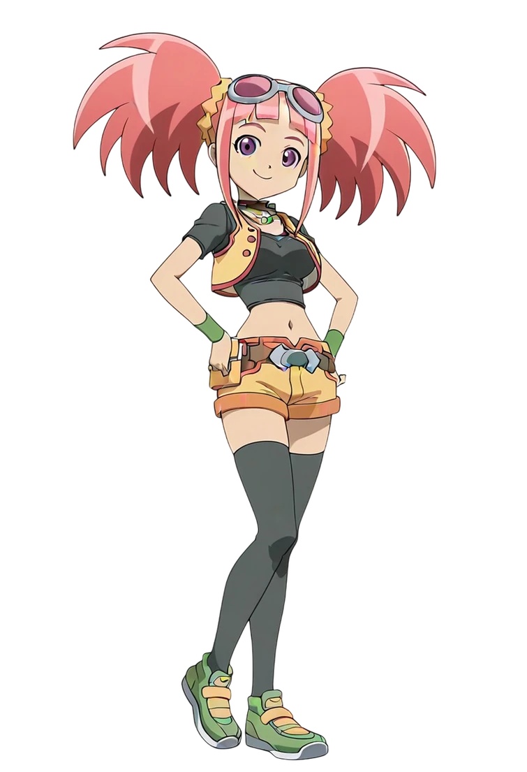tatsuno malm, dinosaur king, tagme, 1girl, bikini, looking at viewer, navel, pink hair, simple background, smile, swimsuit