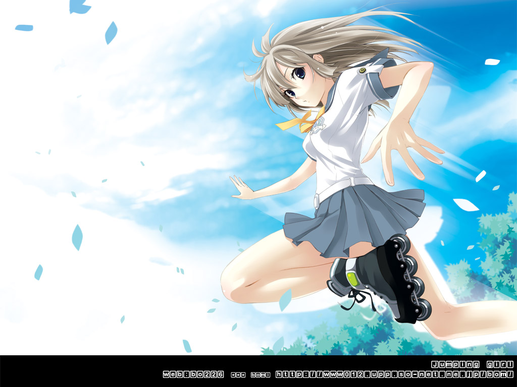 bomi, 1girl, female focus, inline skates, roller skates, school uniform, serafuku, skates, solo
