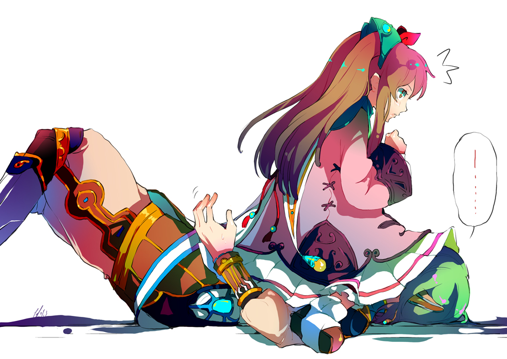 so3fans, faize scheifa beleth, lymle lemuri phi, star ocean, star ocean: the last hope, 1boy, 1girl, blush, child, couple, hetero, ribbon, sitting, twintails