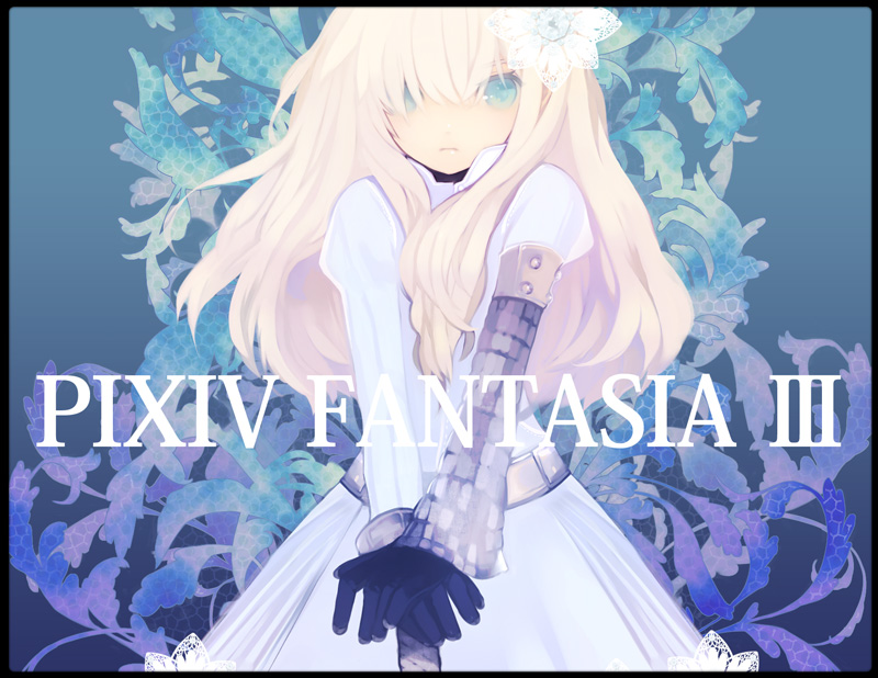 puti devil, pixiv fantasia, pixiv fantasia 3, armor, blonde hair, blue eyes, flower, hair flower, hair ornament, solo