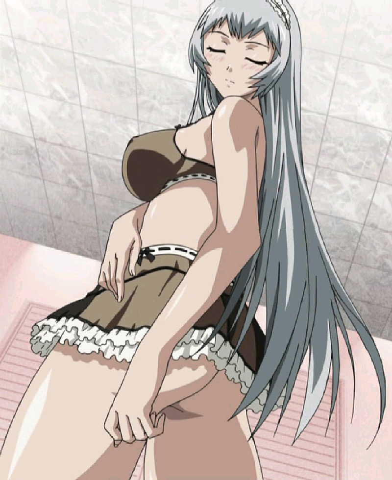 chouun shiryuu, ikkitousen, anime screenshot, 00s, 1girl, ass, blue hair, blush, closed eyes, female focus, long hair, skirt, solo