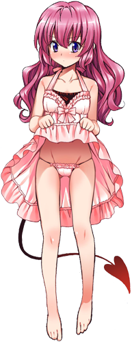 nana asta deviluke, to love-ru, lowres, 00s, 1girl, barefoot, blue eyes, blush, clothes lift, demon tail, dress, flat chest, full body, legs, long hair, lowleg, lowleg panties, midriff, panties, pantyshot, pink hair, pink panties, purple eyes, ribbon, skirt, skirt lift, standing, tail, transparent background, underwear, upskirt