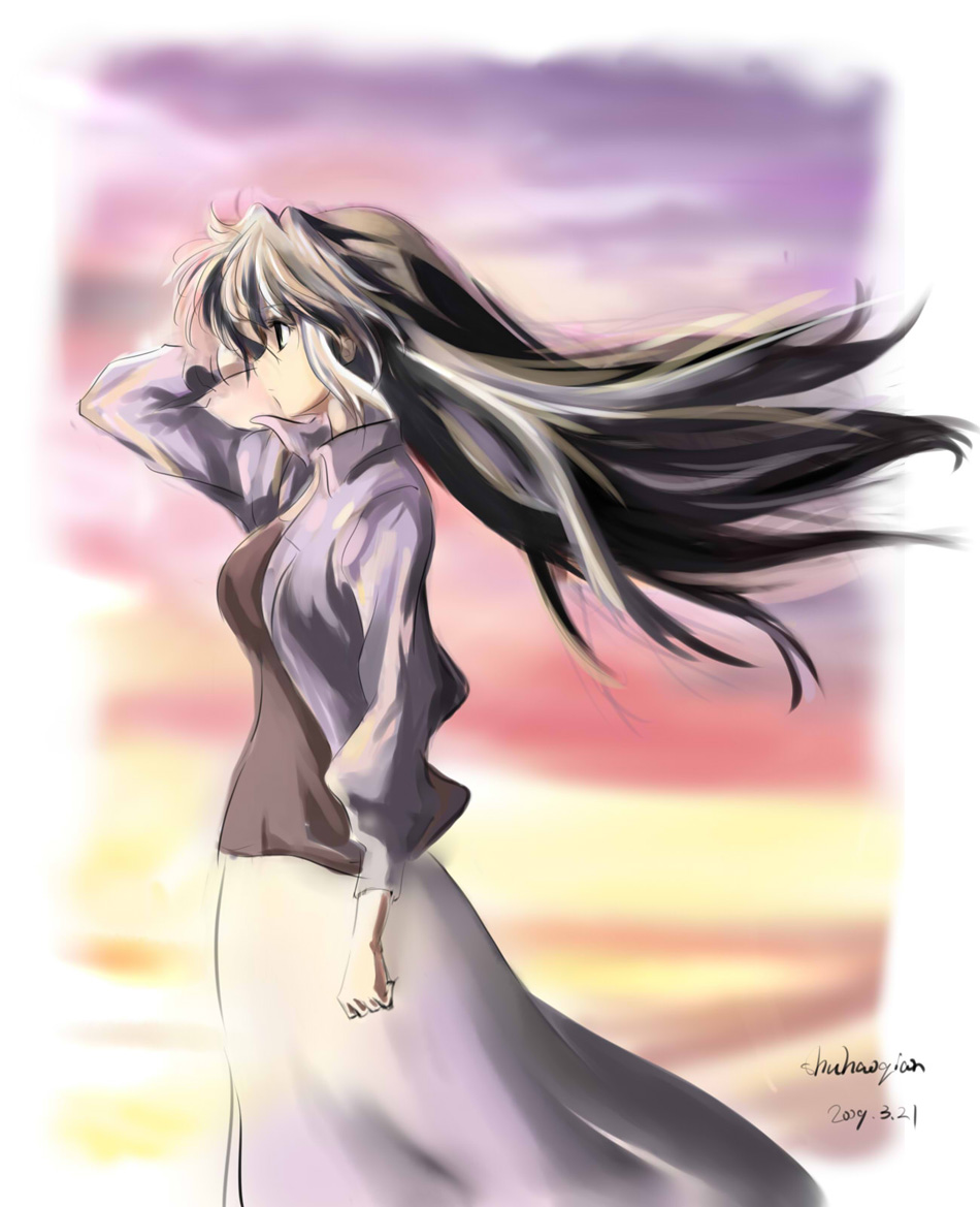 qianshuhao, sakagami tomoyo, clannad, silver hair, 00s, hairband, long hair, solo
