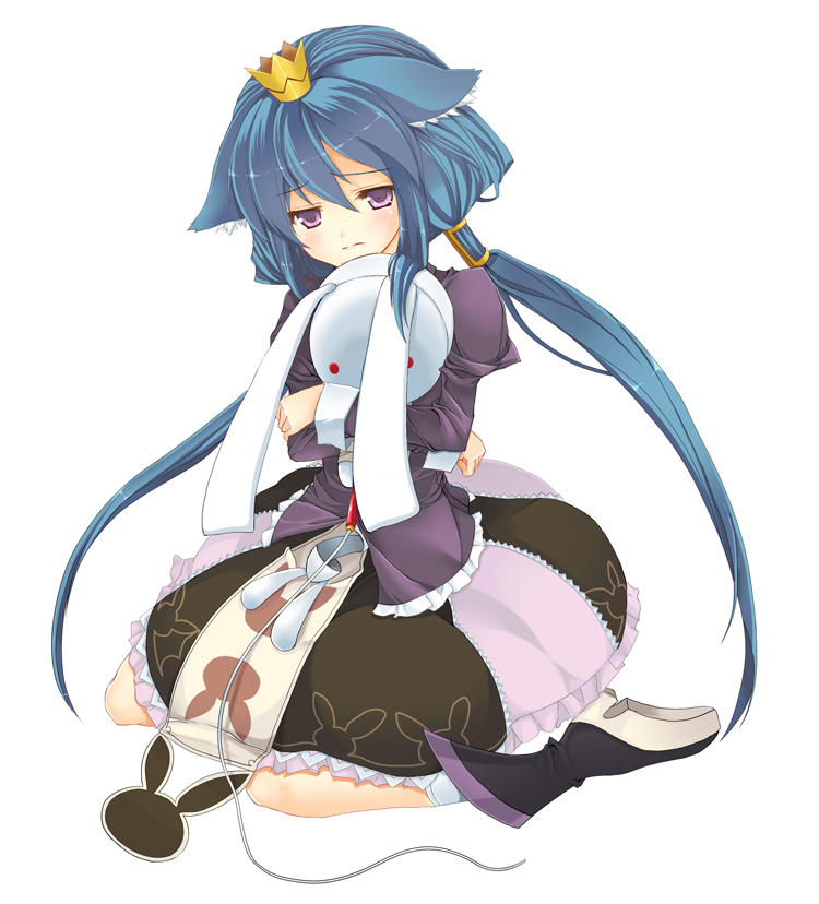 p19, momomeno (7th dragon), princess (7th dragon), 7th dragon, 7th dragon (series), bad id, bad pixiv id, 1girl, animal ears, blue hair, crown, dress, female focus, rabbit, solo, twintails