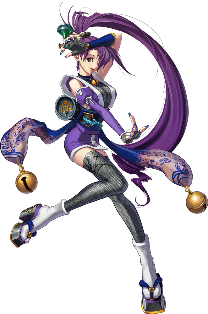vantage master japan, fingernails, lipstick, long fingernails, long hair, makeup, mole, nail polish, ninja, ponytail, purple hair, solo, tabi, thighhighs, very long hair