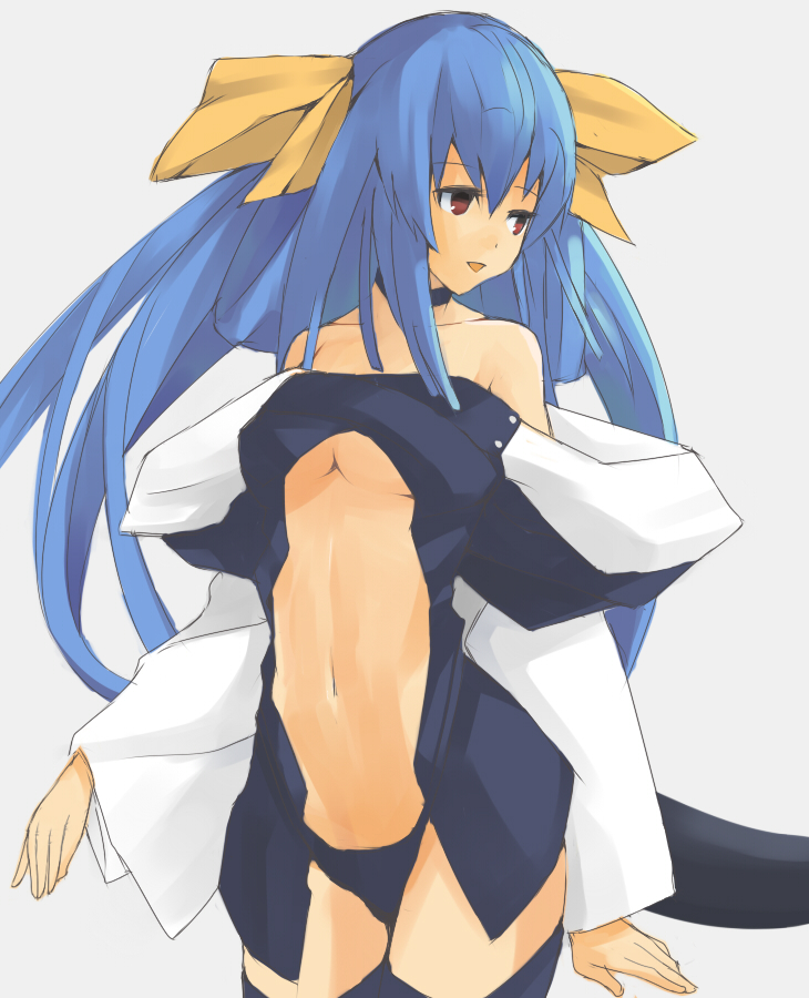 domu, dizzy (guilty gear), arc system works, guilty gear, bad id, bad pixiv id, blue hair, bow, hair bow, long hair, red eyes, ribbon, tail, thighhighs